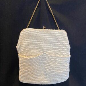 Vintage Lumured Corde-Bead Handbag Purse Gold Chain Handle